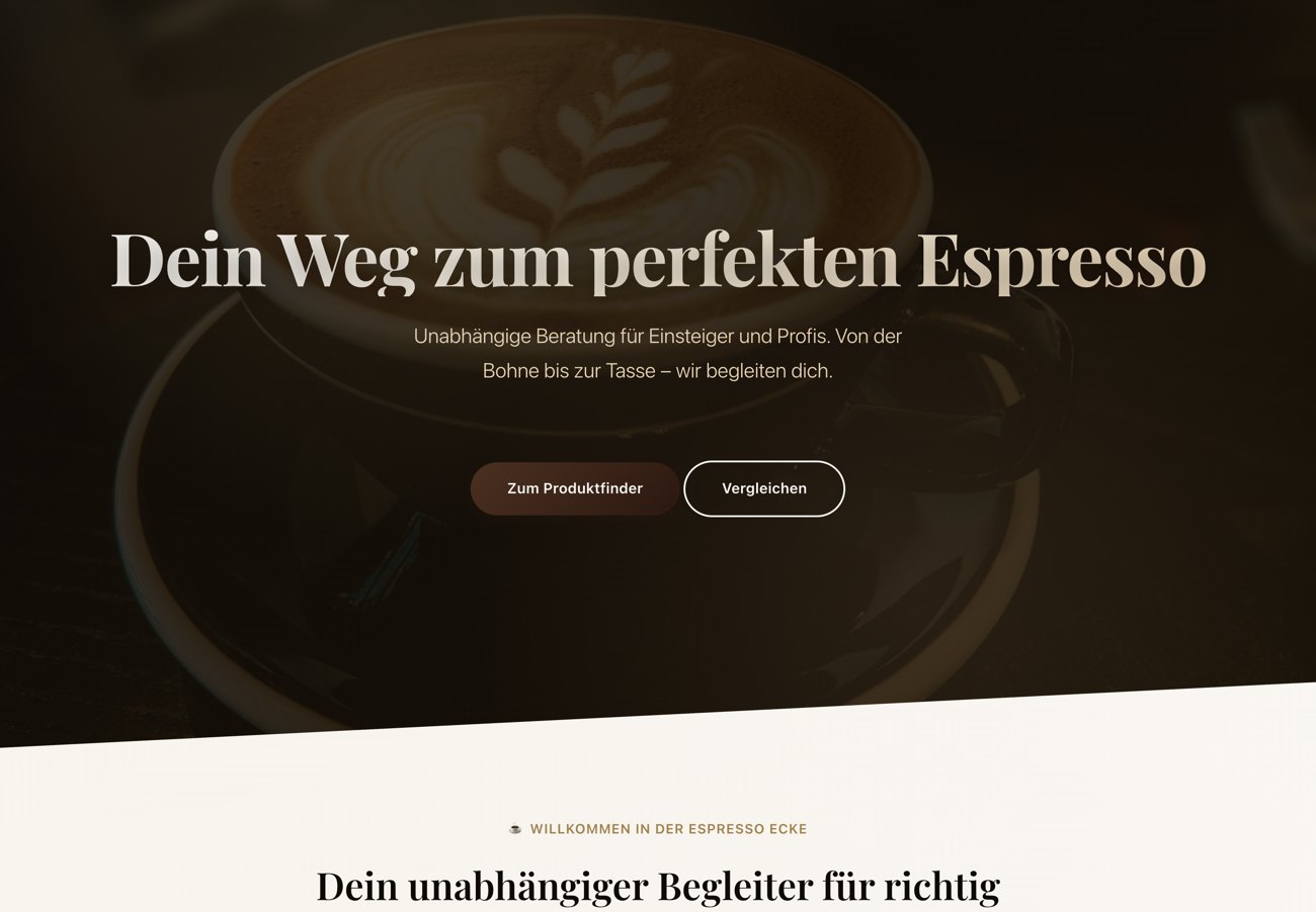 Website Espresso Ecke, gebaut mit Foliovo